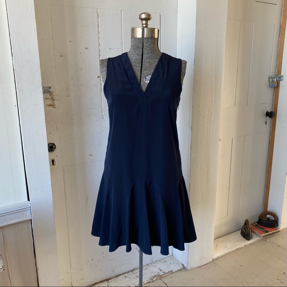 J Crew Navy Silky Gored Flounce Dress Size Small